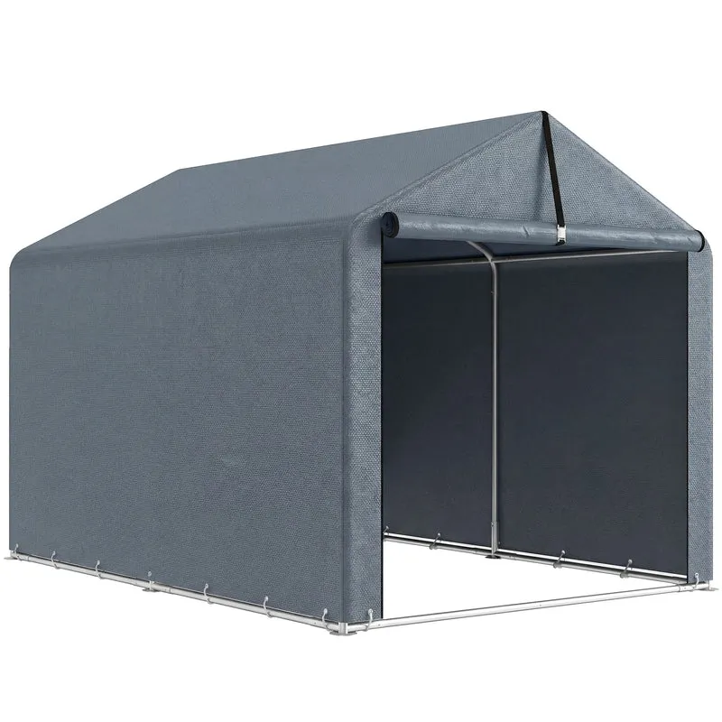 Tenda Garage 162x221,5x163 cm con Copertura Rinforzata Impermeabile e Ingresso Zip in Acciaio Zincato Grigio