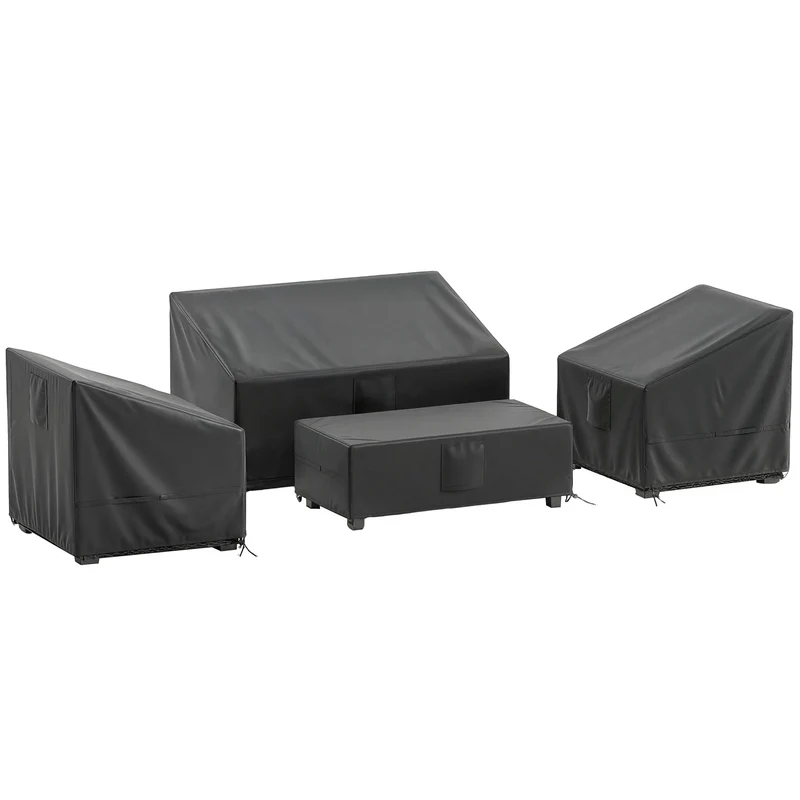 Set 4 Coperture per Mobili da Giardino 4 Pezzi Impermeabili in Tessuto Oxford 420D Nero