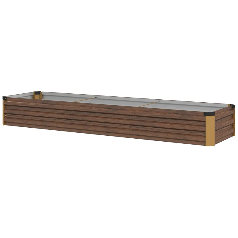 Letto per Orto Rialzato 240x60x30 cm Fioriera per Fiori o Coltivazione a Fondo Aperto in Acciaio Galvanizzato Effetto Legno