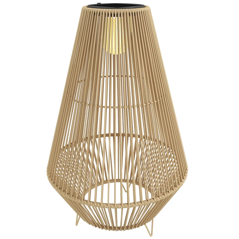 Lampada Solare Impermeabile con Accensione Automatica, in Rattan e Acciaio, 35x35x55 cm, Giallo