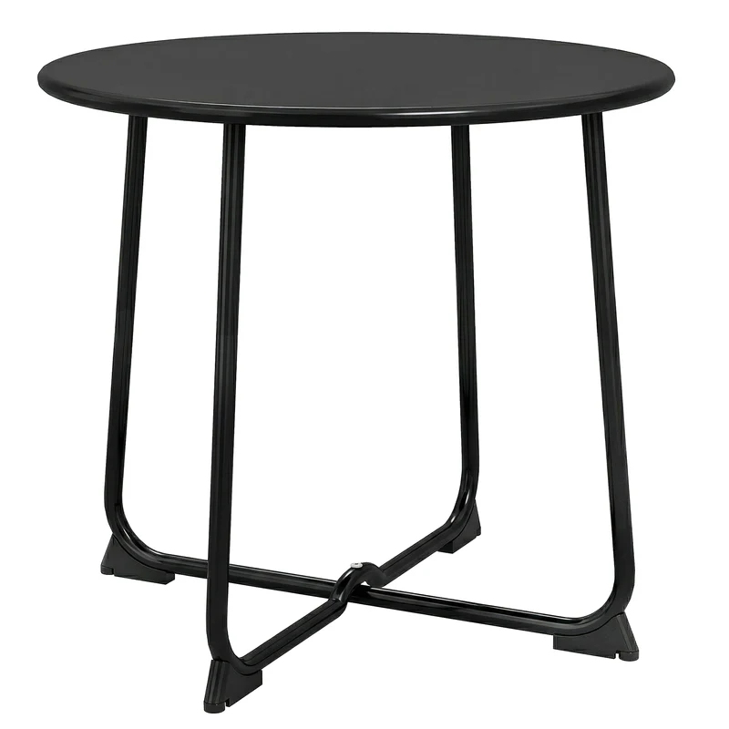 Tavolino da Caffè da Esterno Ø50 cm con Base a X e Piedini Antiscivolo in Metallo Nero