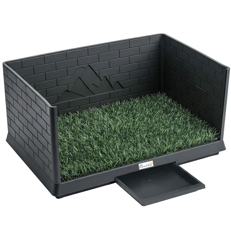 Toilette per Cani 75x51x36,5 cm con Vassoio Estraibile Pareti Laterali Erba Sintetica in PP e PE Nero