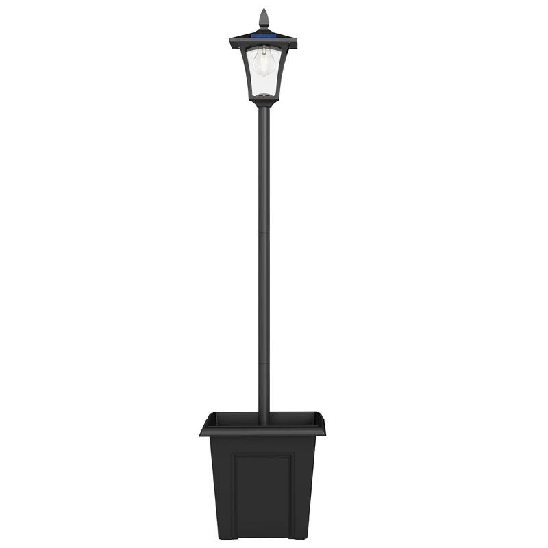 Lampione da Giardino Solare 160 cm Accensione Automatico IP44 Impermeabile in Alluminio Nero