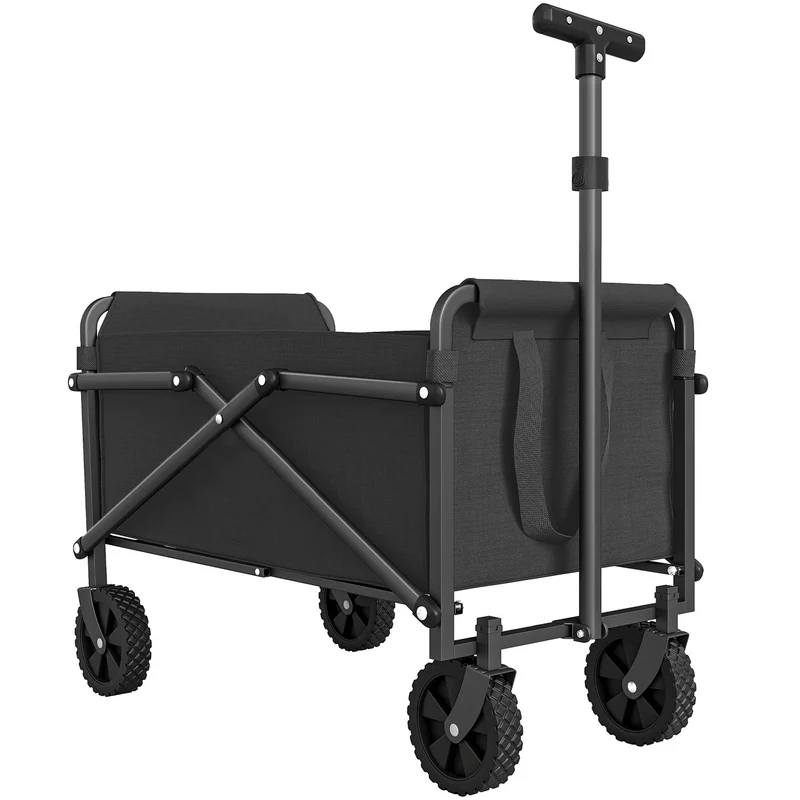Carrello Pieghevole 64x40x60-84 cm Capacità 41L con 4 Ruote per Campeggio Giardino in Metallo e Tessuto Oxford Nero