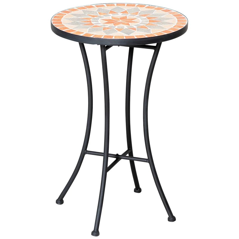 Tavolino Rotondo per Esterno Ø35,5x53,5 cm con Piano in Ceramica a Mosaico in Metallo Multicolore