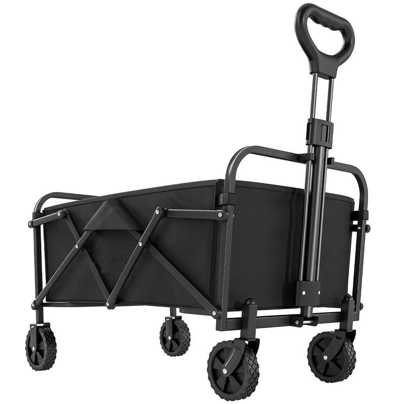 Carrello da Giardino Pieghevole 66L con Manico Regolabile e Portabicchieri in Tessuto Oxford Nero