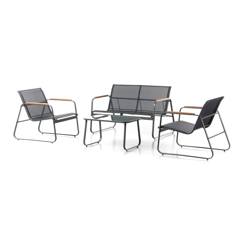 Set Salotto da Giardino 4 Pezzi Bali Divano Poltrone e Tavolino in Acciaio Textilene Grigio