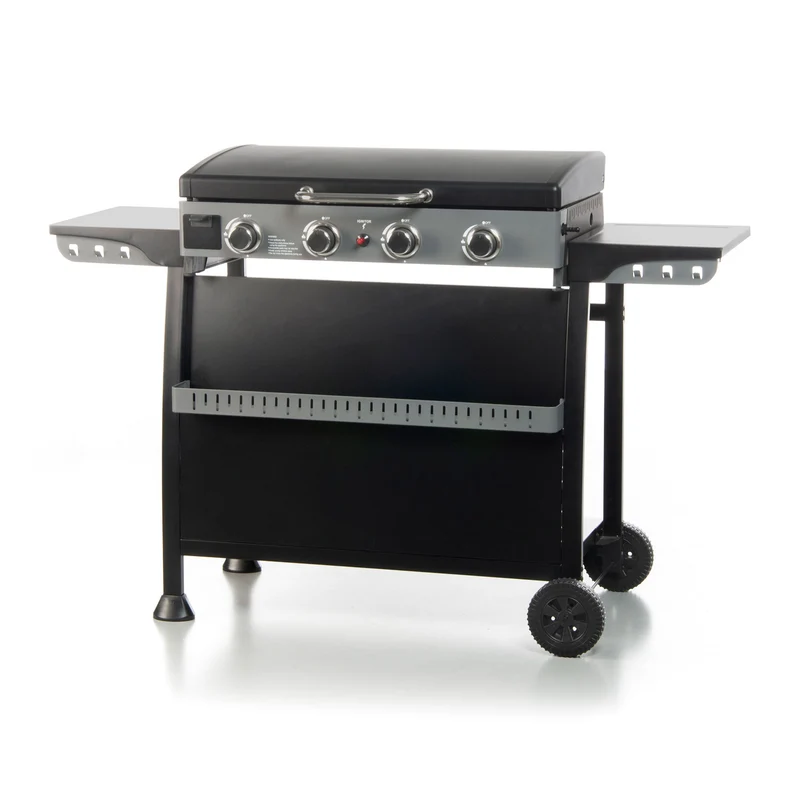Piastra di Cottura Plancha a Gas 140x54,5x96 cm Potenza 10 kW con Coperchio in Acciaio Nero