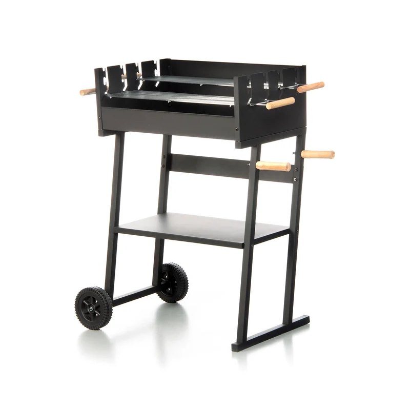 Barbecue a Carbonella 83x49x90 cm 2 Griglie di Cottura e Struttura con Ruote in Acciaio Nero