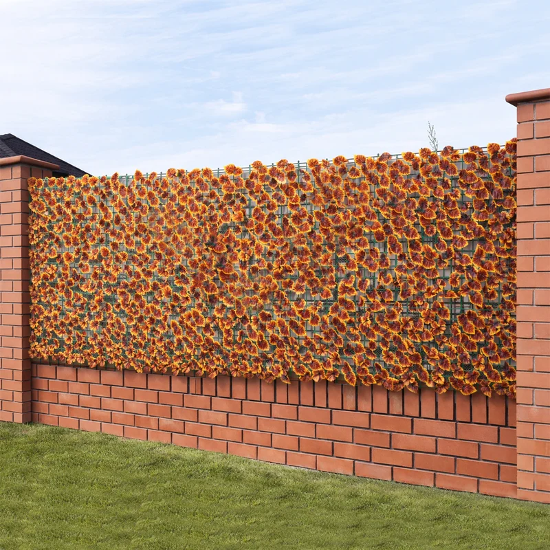 Siepe Artificiale Sintetica 1x 3 m Rotolo Rete Anticaduta con Foglie Autunnali