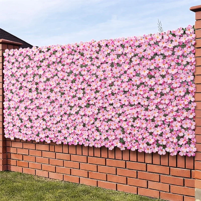 Siepe Artificiale Sintetica 1x 3 m Rotolo Rete Anticaduta con Fiori Rosa