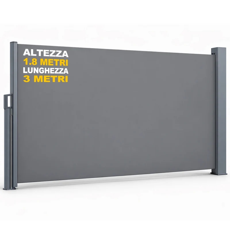 Tenda Sole Laterale Retrattile 180x300 cm Telo Frangivista Avvolgibile in Poliestere Grigio