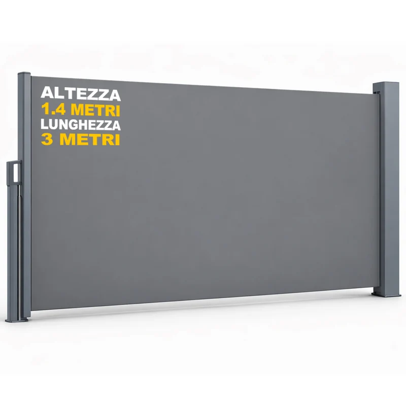Tenda Sole Laterale Retrattile 140x300 cm Telo Frangivista Avvolgibile in Poliestere Grigio