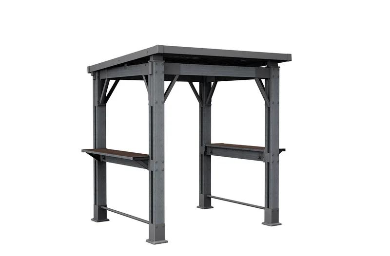 Gazebo da Giardino per BBQ Keter Signature Grill 247x200x238 cm in Resina Effetto Legno Grigio Grafite e Noce