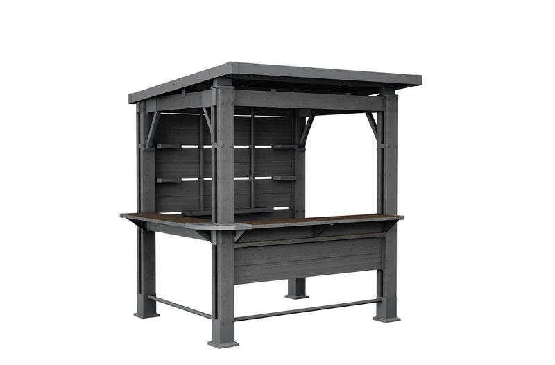 Gazebo Struttura Bar Keter Signature Bar 230x200x238 cm in Resina Effetto Legno Grigio Grafite e Noce