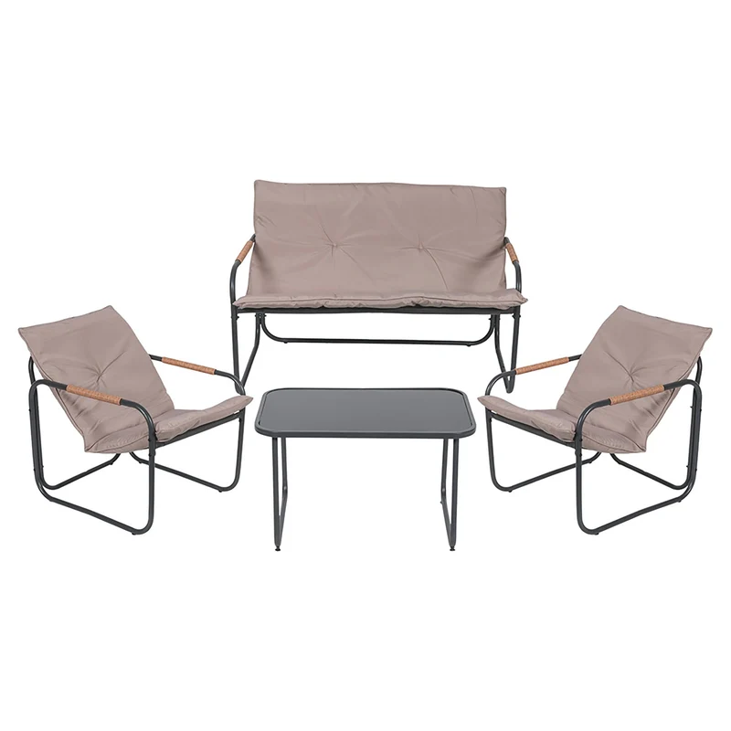 Set Salotto da Giardino 4 Posti con Cuscini Imbottiti Nero Tortora Cannes