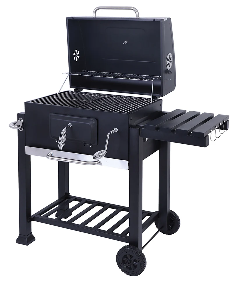 Barbecue a Carbone Carbonella 116x56x109 cm con Coperchio e Ruote in Acciaio Nero