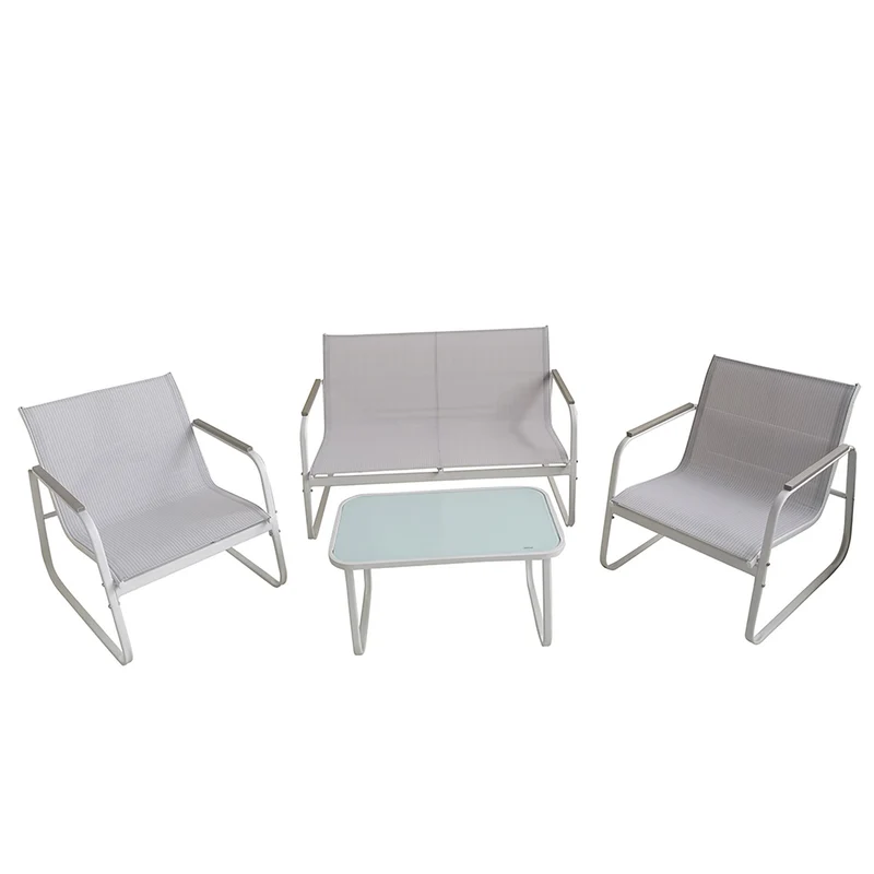 Set Salotto da Giardino 4 Posti Tavolino con Top in Vetro Bianco Saint Martin