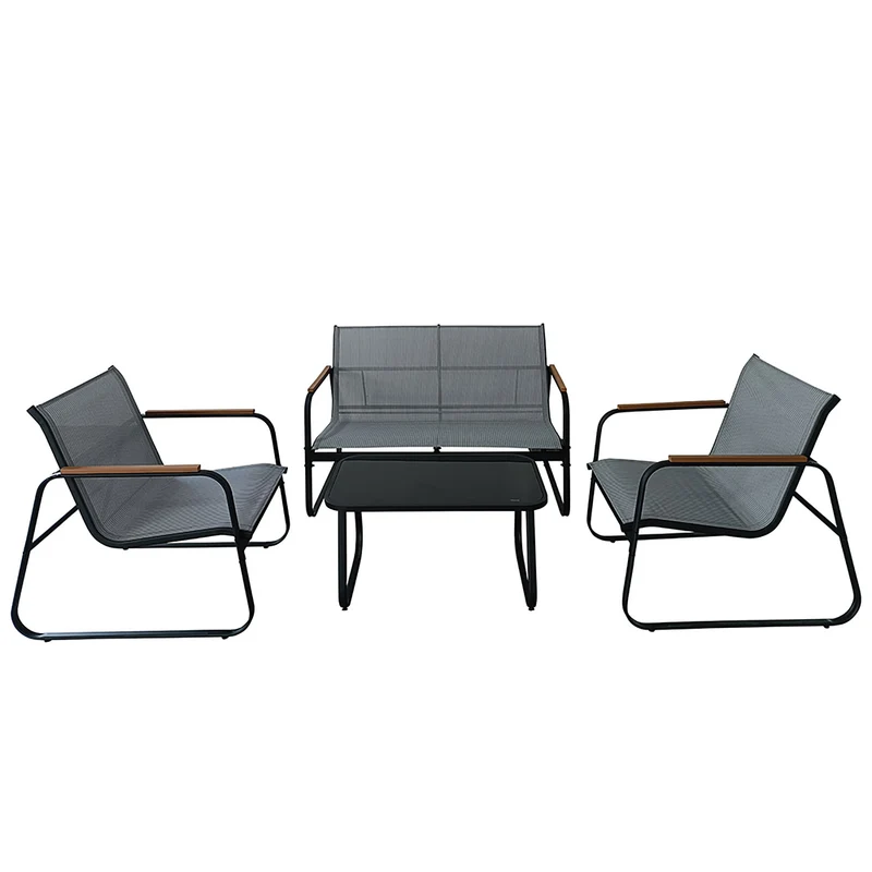 Set Salotto da Giardino 4 Posti Tavolino con Top in Vetro Nero Saint Martin