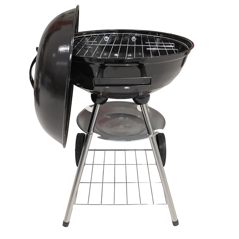 Barbecue a Carbone Carbonella 50x44,5x69 cm con Coperchio e Ruote Struttura in Acciaio Nero