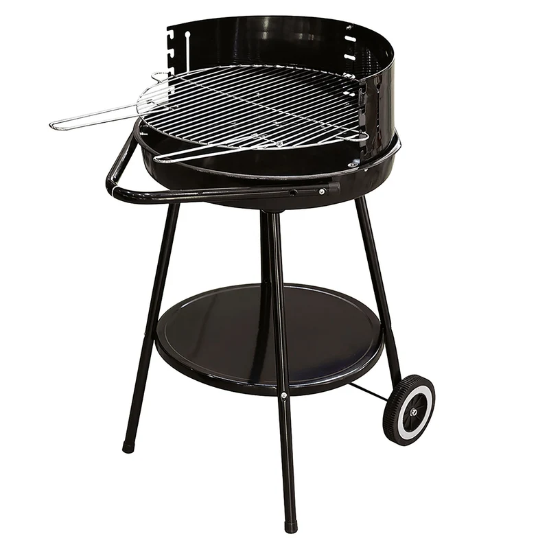 Barbecue a Carbone Carbonella Rotondo Ø51x84,5 cm con Vassoio in Acciaio al Carbonio Nero