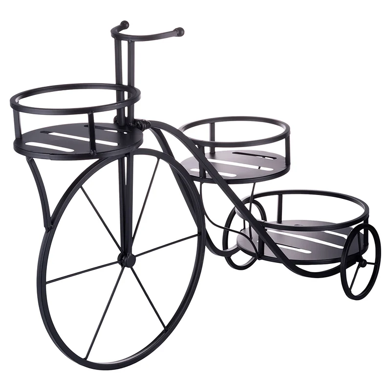 Portavasi 3 Ripiani Design a Bicicletta 78x25x48 cm in Ferro Battuto Nero