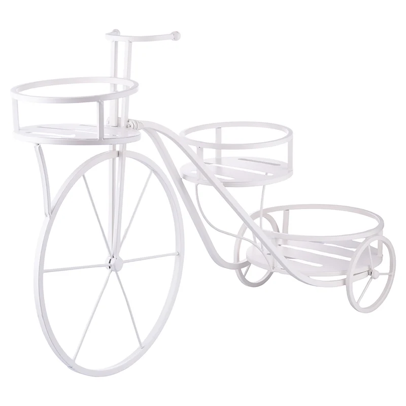 Portavasi 3 Ripiani Design a Bicicletta 78x25x48 cm in Ferro Battuto Bianco