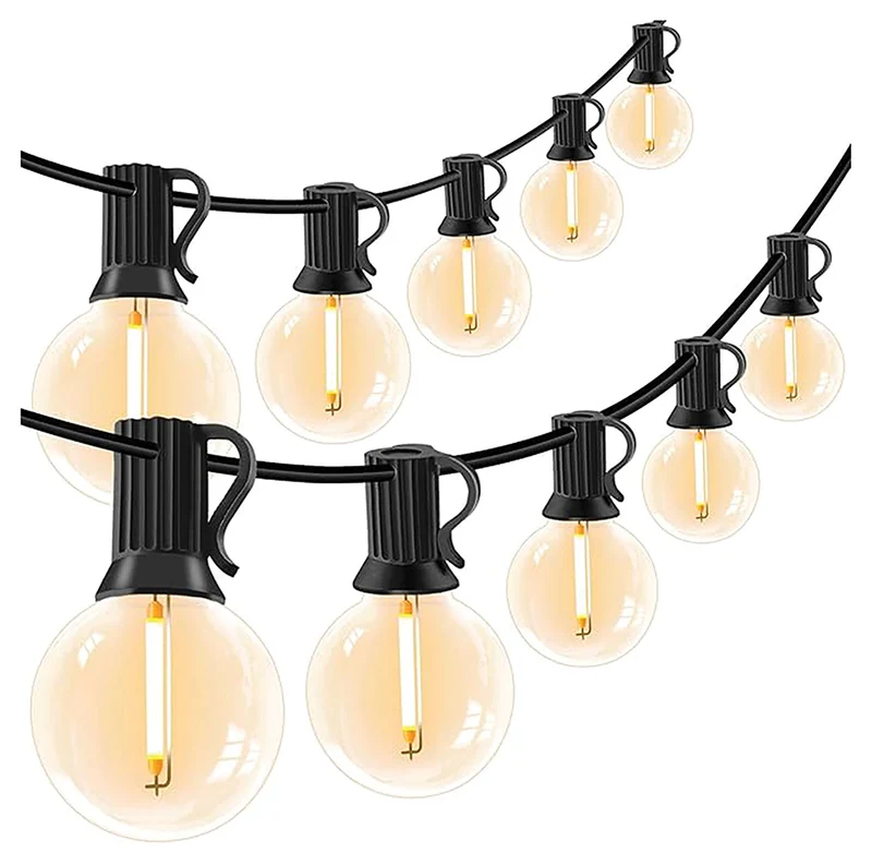 Catena Luminosa 30 Bulbi Bianco Caldo 15+5 m da Esterno IP44 in PCV e PET Nero