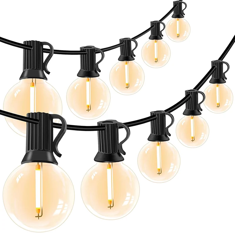 Catena Luminosa 20 Bulbi Bianco Caldo 10+5 m da Esterno IP44 in PCV e PET Nero