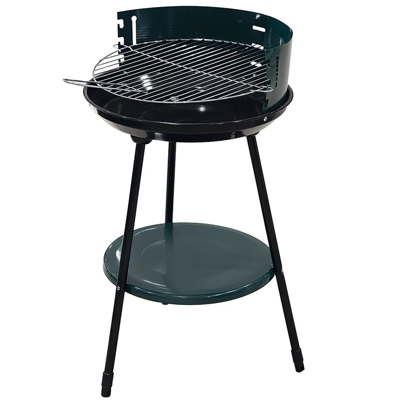 Barbecue a Carbone Carbonella Rotondo Ø42x77 cm con Vassoio in Acciaio al Carbonio Verde
