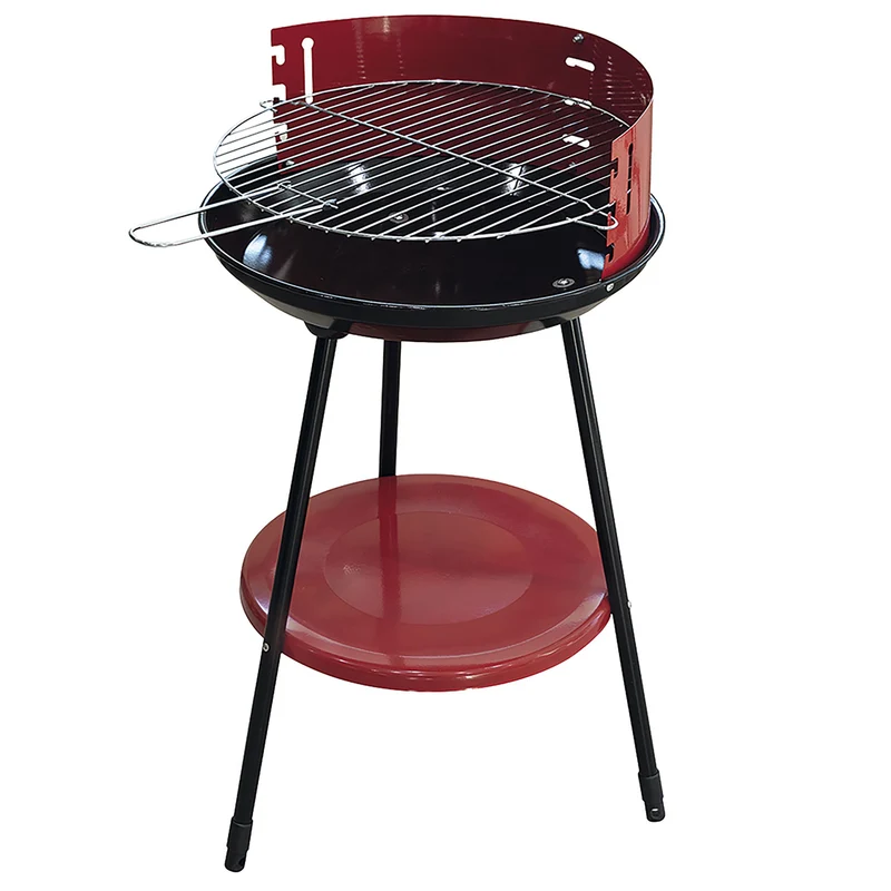 Barbecue a Carbone Carbonella Rotondo Ø42x77 cm con Vassoio in Acciaio al Carbonio Rosso