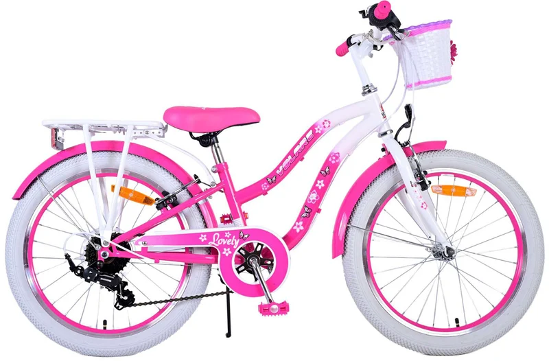 Bicicletta per Bambine 20" Freni Vbrake Cambio Shimano 7 Marce e Cavalletto con Cestino e Portapacchi Rosa