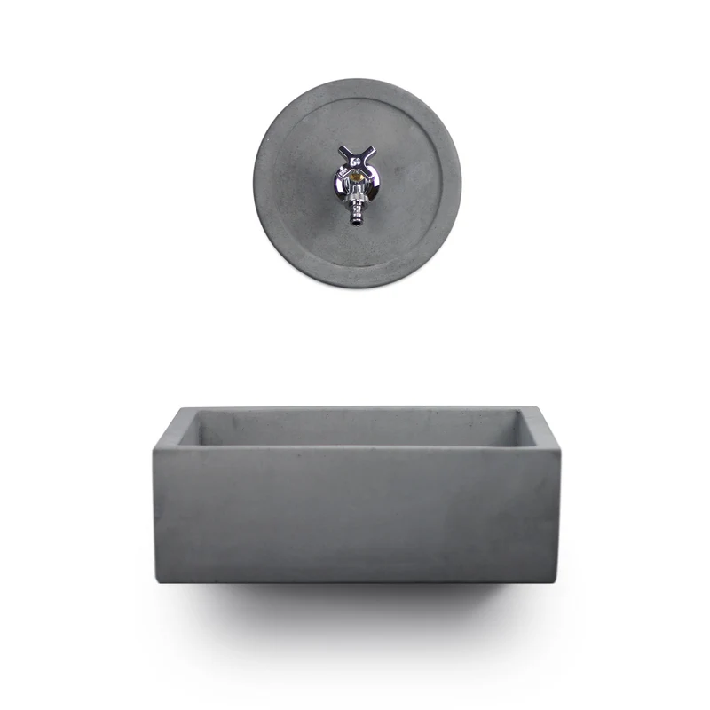 Lavello Rettangolare da Esterno 45x35 cm con Rosone Installazione a Muro in Cemento Madrid Antracite