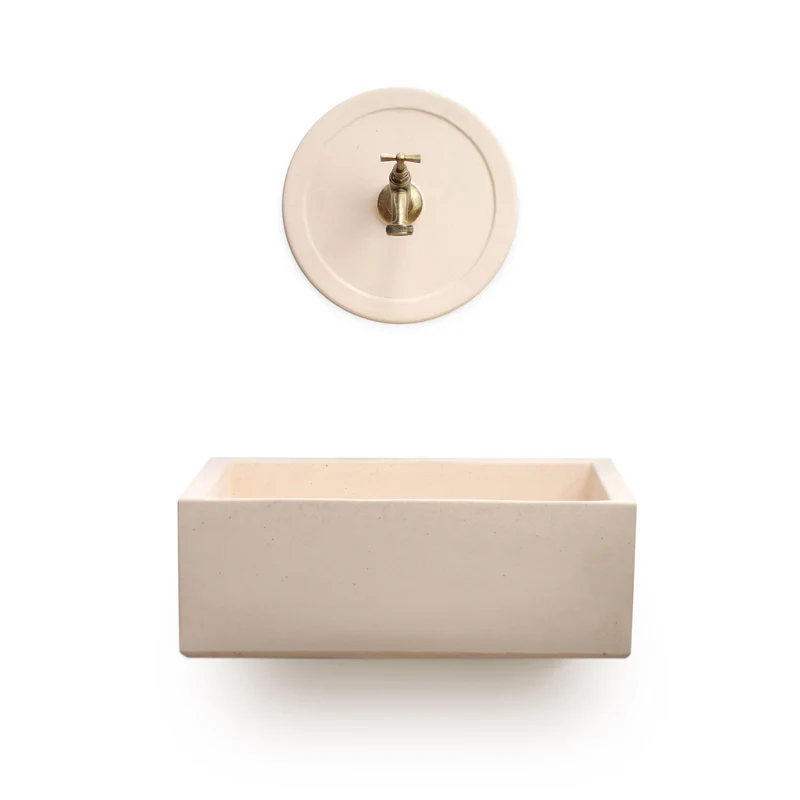 Lavello Rettangolare da Esterno 45x35 cm con Rosone Installazione a Muro in Cemento Madrid Rosa Antico