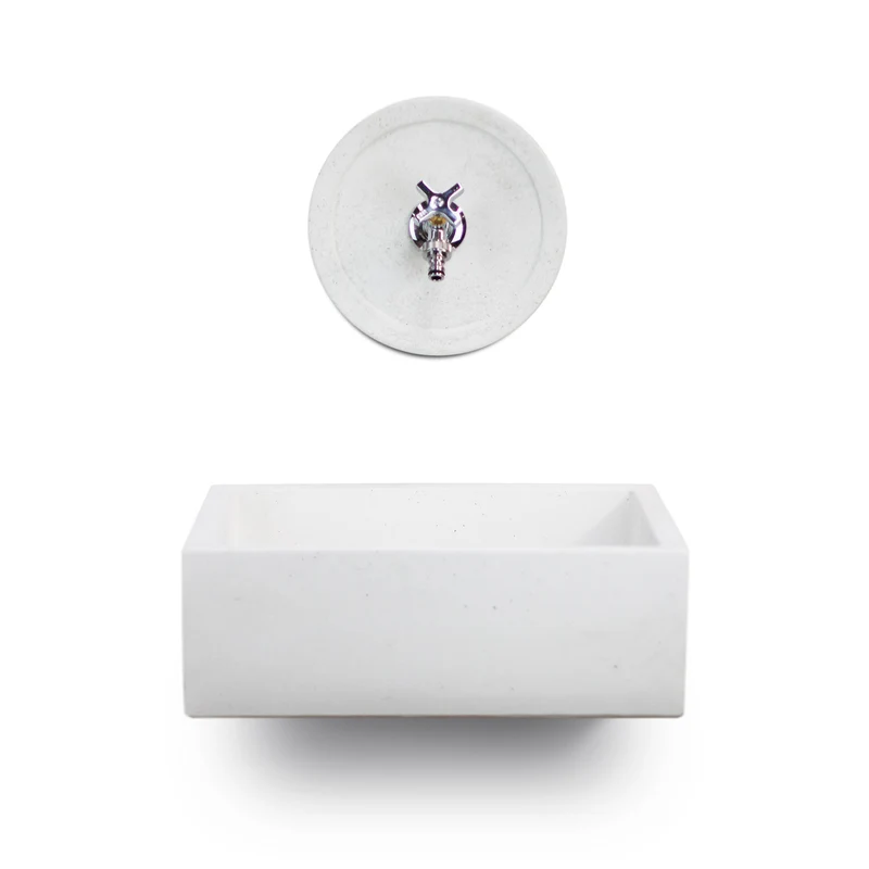 Lavello Rettangolare da Esterno 45x35 cm con Rosone Installazione a Muro in Cemento Madrid Bianco