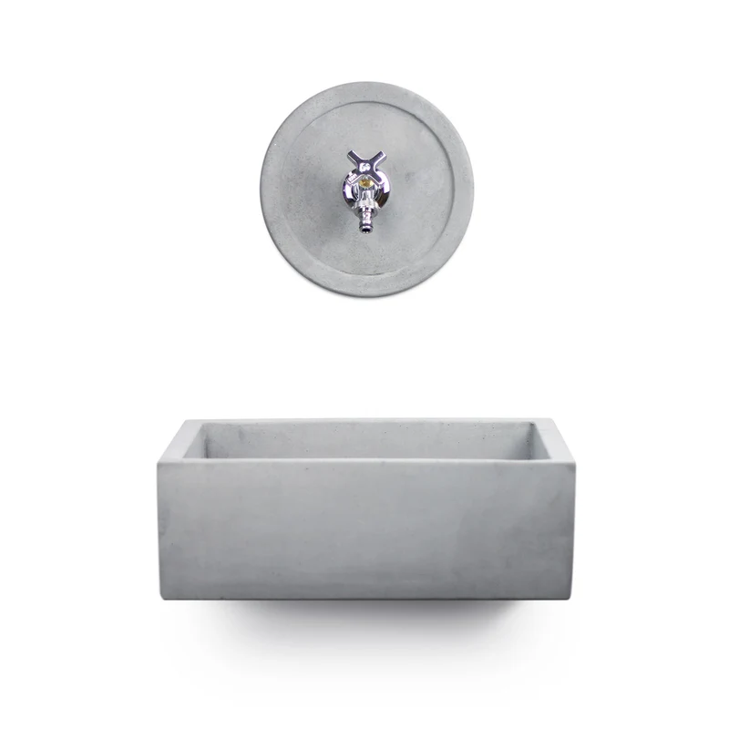 Lavello Rettangolare da Esterno 45x35 cm con Rosone Installazione a Muro in Cemento Madrid Grigio