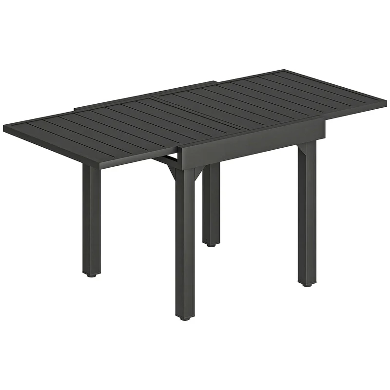 Tavolo da Giardino Allungabile 80-160x80x75 cm con Piano a Doghe in Alluminio e Acciaio Nero