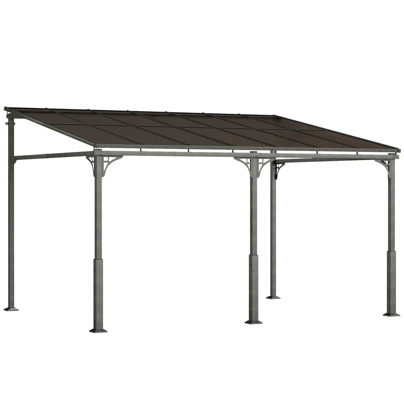 Pergola Addossata 4x3 m con Tetto in Policarbonato Metallo e Alluminio con Viti Marrone