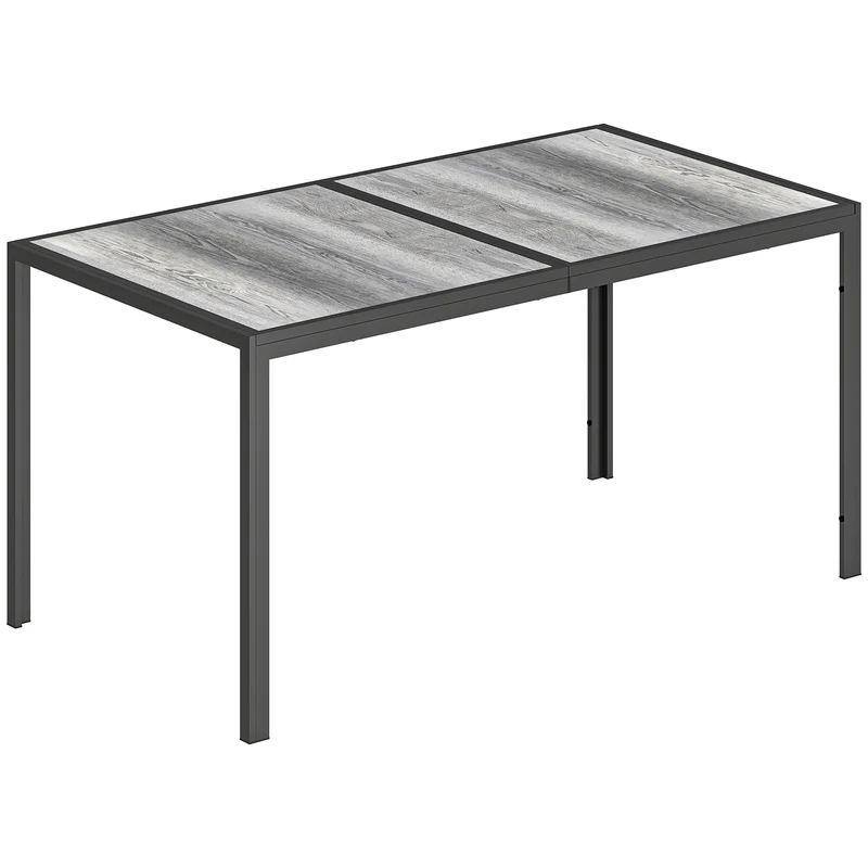 Tavolo da Giardino 4-6 Persone 150x80x74 cm con Piano Effetto Legno in Acciaio e Plastica Grigio e Nero
