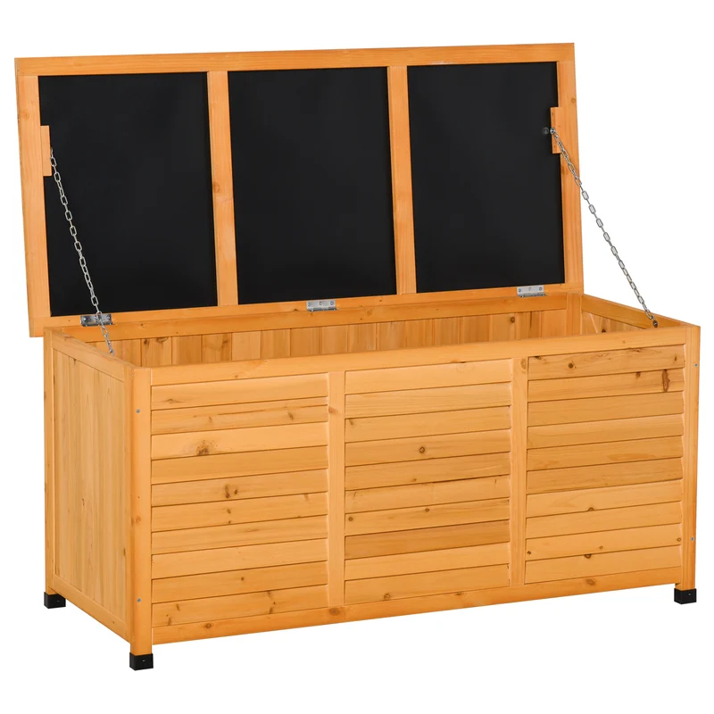Baule da Esterno 127x56x60 cm Impermeabile con Base Rialzata in Legno di Abete Giallo Scuro