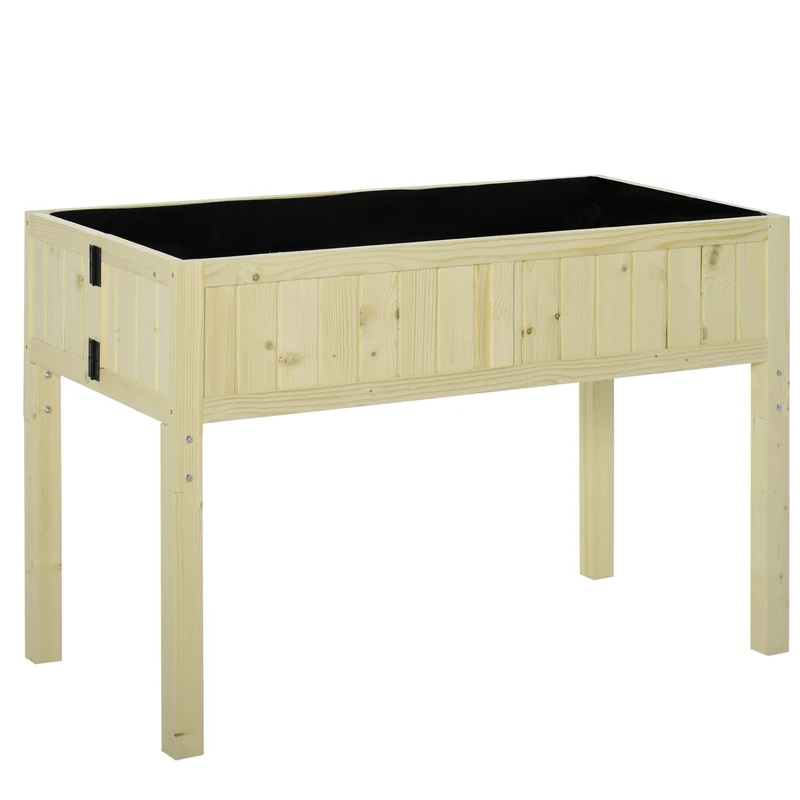 Letto per Orto Rialzato Pieghevole in Legno con Fori di Drenaggio, 115x56x76 cm, Color Legno