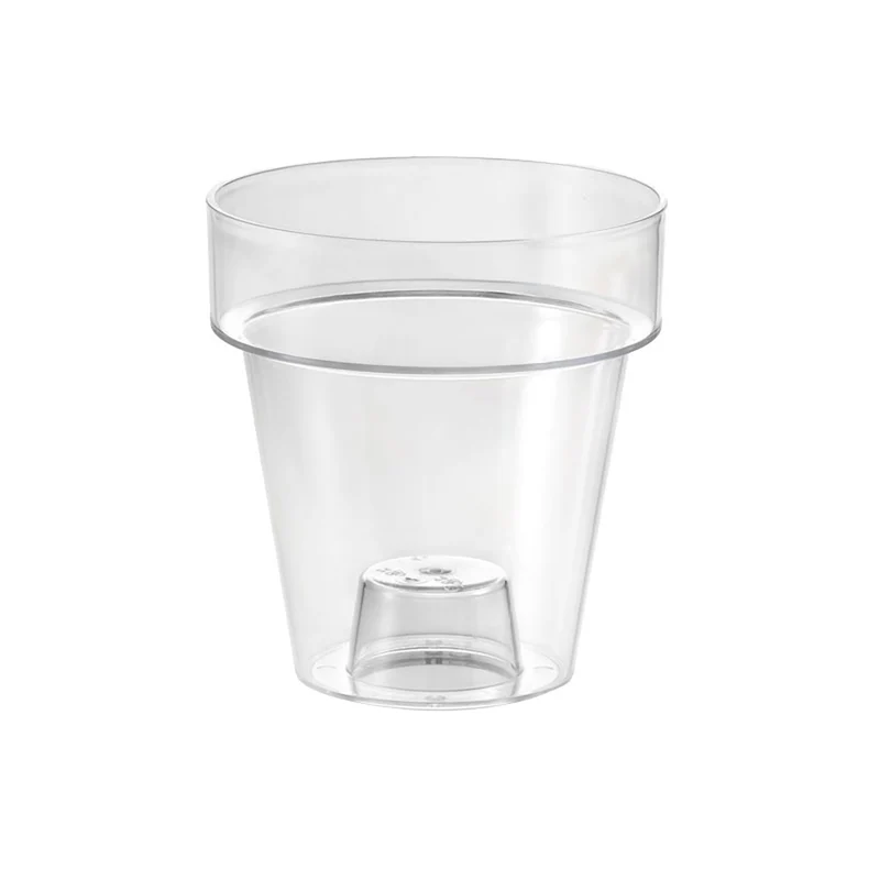 Vaso Indoor Tera con Fondo Rialzato per Drenaggio Acqua Porto Clear Ø14 cm in Plastica Trasparente