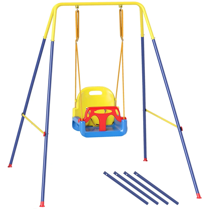 Altalena da Giardino per Bambini Trasformabile 3 in 1 Telaio in Metallo Blu
