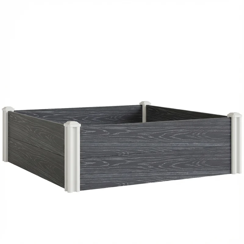Letto per Orto Fioriera da Esterno 102x102x33 cm con Fondo Aperto e Design a Incastro in Vinile Grigio Scuro