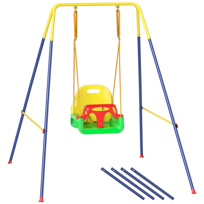 Altalena da Giardino per Bambini Trasformabile 3 in 1 Telaio in Metallo Verde