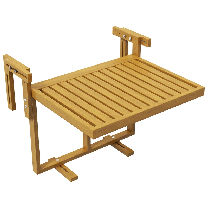 Tavolino da Ringhiera 68x65x55 cm per Balcone Pieghevole e Regolabile in Legno Colore Naturale