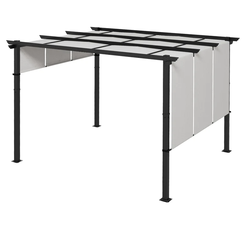 Gazebo Pergola con 3 Tettucci Regolabili 300x350 cm in Acciaio e Poliestere Grigio Chiaro