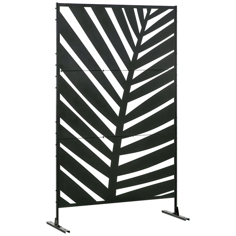 Separé Frangivista a 3 Ante Verticali 122x45x198 cm in Acciaio con Motivo a Foglia di Banana Nero