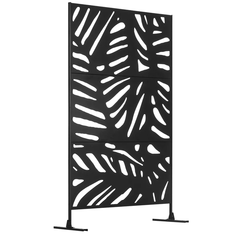 Separé Frangivista a 3 Ante Verticali 122x45x198 cm in Acciaio con Motivo Tropicale Nero