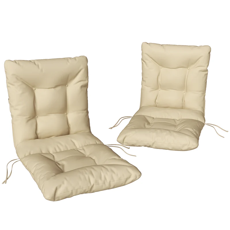 Set 2 Cuscini per Sedie da Esterno 120x50x8 cm con Lacci di Fissaggio in Poliestere e Cotone Beige